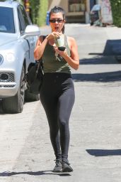 Kourtney Kardashian in Leggings and an Olive Green Tank Top - West Hollywood 08/29/2018