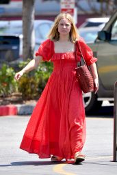Kristen Bell in a Red Renaissance Faire Inspired Dress - Grocery Shopping in LA 08/05/2018