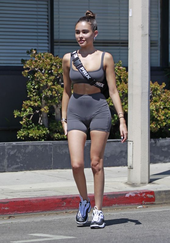 Madison Beer in Tight Grey Shorts and a Grey Crop Top - LA 08/07/2018