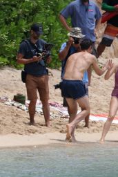 Radha Mitchell in Swimsuit - Final Scenes for "2 Hearts" Filming on a Beach in Honolulu
