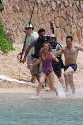 Radha Mitchell in Swimsuit - Final Scenes for "2 Hearts" Filming on a Beach in Honolulu