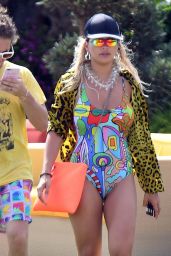 Rita Ora in a Colourful Swimsuit on Holiday in Porto Cervo 08/10/2018