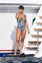 Rita Ora in a Colourful Swimsuit on Holiday in Porto Cervo 08/10/2018