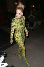 Rita Ora in Neon Green Leopard Print - Night Out in NYC 08/19/2018