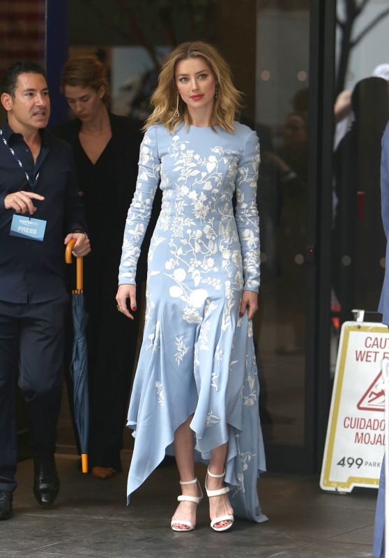 Amber Heard in a Baby Blue Dress - Cantor Charity Day on 9/11 in NYC