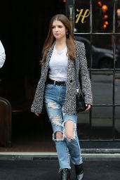 Anna Kendrick in an Animal Print Jacket and Ripped Jeans - NYC 09/12/2018
