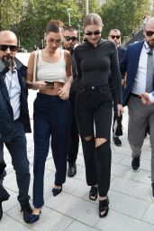 Bella and Gigi Hadid arrive at the Alberta Ferretti Show at Milan Fashion Week 09/19/2018