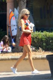 Charlotte McKinney in a Red and White Polka Dot Dress - Out in Malibu 09/03/2018
