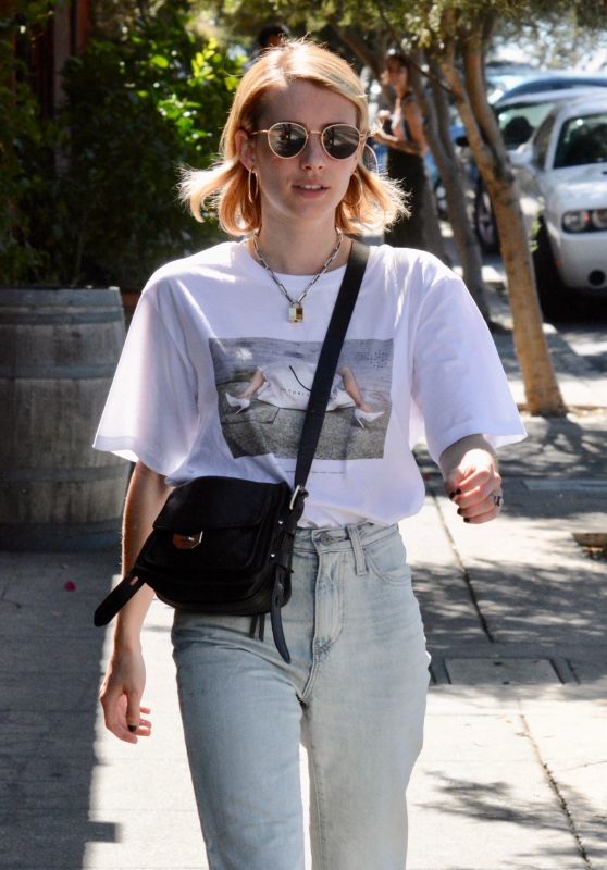 Emma Roberts in T-Shirt and Jeans - Los Angeles 09/29/2018