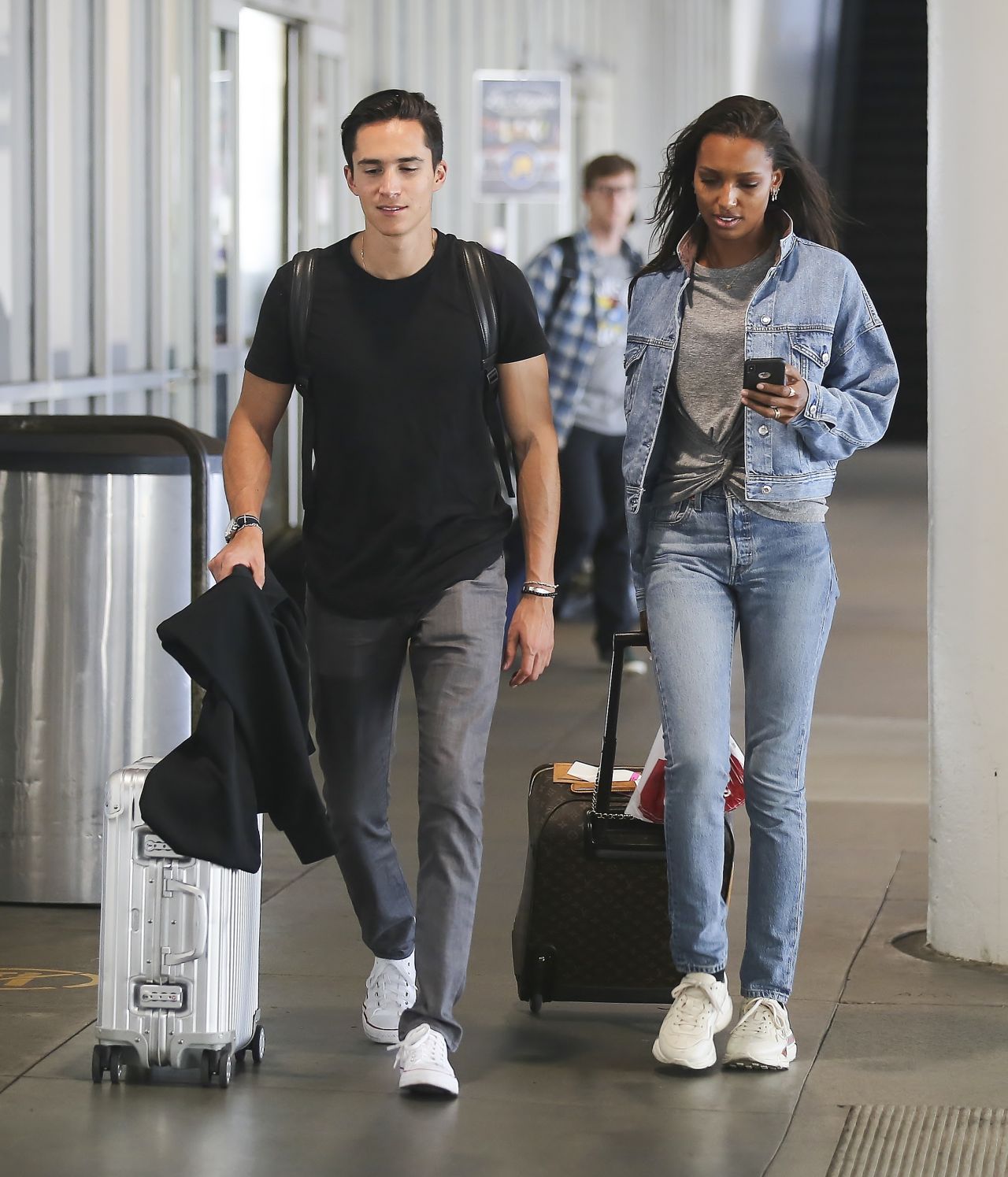 Jasmine Tookes and Her Boyfriend Juan David Borrero at LAX in Los