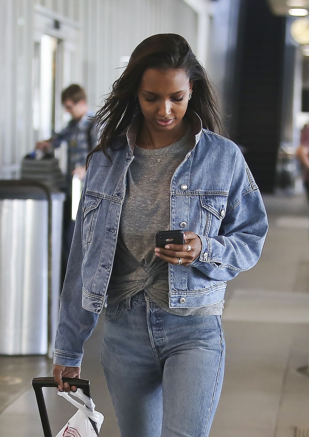 Jasmine Tookes and Her Boyfriend Juan David Borrero at LAX in Los