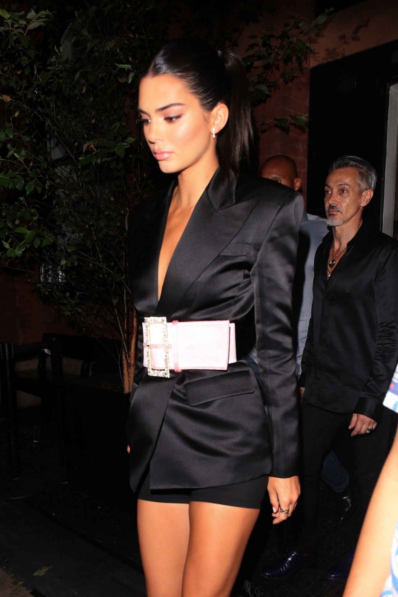Kendall Jenner in a Black Satin Blazer Dress - Night Out in NYC 09/06 ...