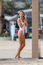 Rachel McCord in a White Swimsuit on the Beach in Santa Monica 08/31/2018