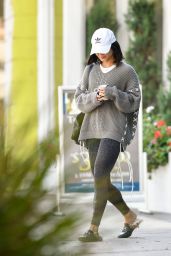 Vanessa Hudgens in a Baggy Sweater, Adidas Hat and Gucci Slides - LA 09/27/2018