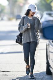 Vanessa Hudgens in a Baggy Sweater, Adidas Hat and Gucci Slides - LA 09/27/2018