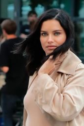 Adriana Lima in a Beige Colored Ensemble in NYC 10/04/2018