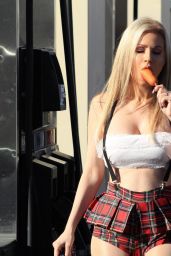 Ana Braga in a School Girl Halloween Outfit at a Gas Station in LA