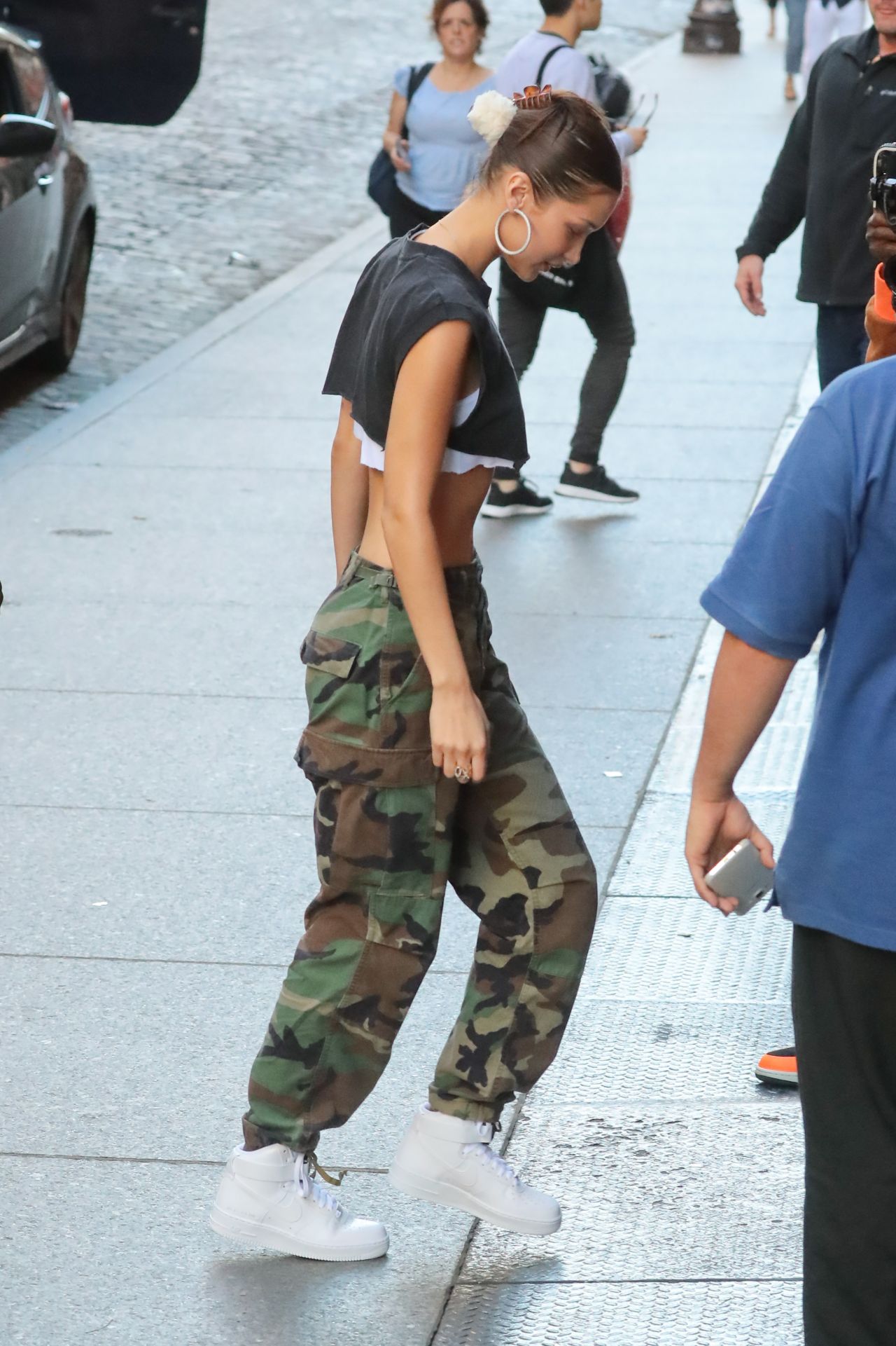 Bella Hadid in a Crop Top and Camo Pants - NYC 10/13/2018 • CelebMafia