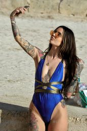 Darylle Sargeant in Skimpy Blue Swimsuit at the Beach in Spain 10/09/2018