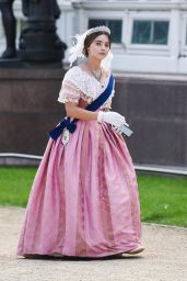 Jenna-Louise Coleman - Filming "Queen Victoria" in Liverpool 09/28/2018