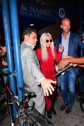 Lady Gaga in a High Slit Red Dress - New York City 10/03/2018