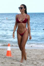 Metisha Schaefer in a Red Bikini at the Beach in Miami Beach 10/26/2018