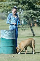 Miley Cyrus in a Blue Floral Jumpsuit On Set of Her Latest Project in LA 10/18/2018