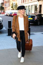 Mollie King in Gingham Jacket Radio Appearance in London 10/19/2018