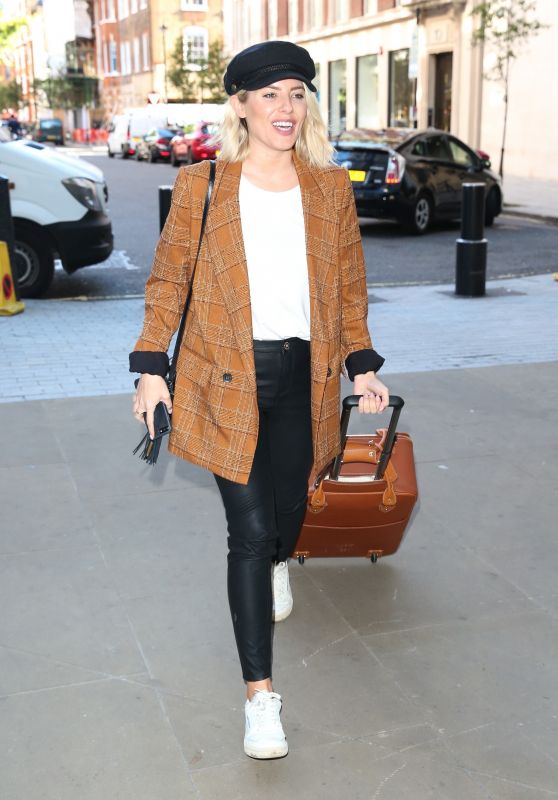 Mollie King in Gingham Jacket Radio Appearance in London 10/19/2018