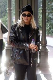 Rita Ora Looks Trendy in Leather Biker Jacket - Milan 10/25/2018