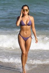 Sylvie Meis in a Purple Bikini on Miami Beach 10/03/2018