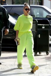 Hailey Baldwin in a Neon Green T-Shirt and Sweatpants 11/29/2018