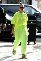 Hailey Baldwin in a Neon Green T-Shirt and Sweatpants 11/29/2018