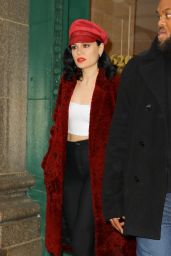 Jessie J in a Red Fur at Spotify in New York 11/05/2018