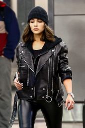 Olivia Culpo in Leather Jacket and Skintight Leather Pants 11/16/2018