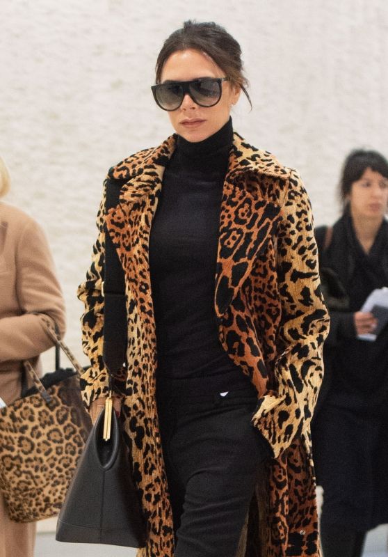 Victoria Beckham in a Faux Leopard Coat - JFK Airport in NY 11/26/2018 ...