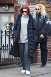 Anne Hathaway On Her Way to Set to Film "Modern Love" in New York 12/04/2018