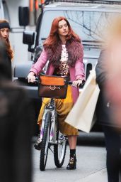 Anne Hathaway - Rides a Bicycle on the Set of "Modern Love" in NYC 11/30/2018