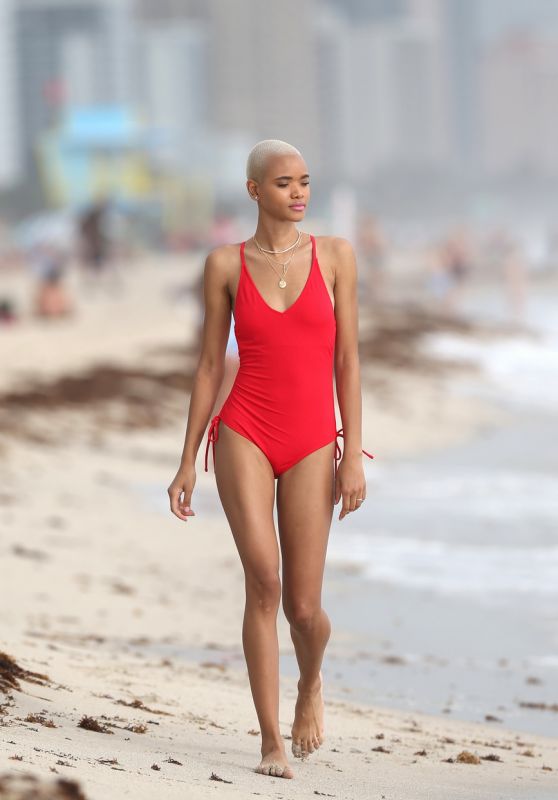 Lesha Hodges in a Red Swimsuit 12/09/2018