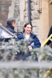 Lily James - Filming For The Comic Relief Special One Red Nose and A Wedding in Mayfield, December 2018