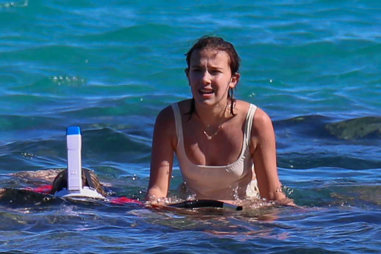 Millie bobby brown white swimsuit