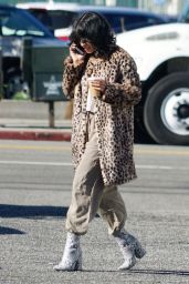 Vanessa Hudgens Animal Print Coat Outfit - Los Angeles 12/07/2018