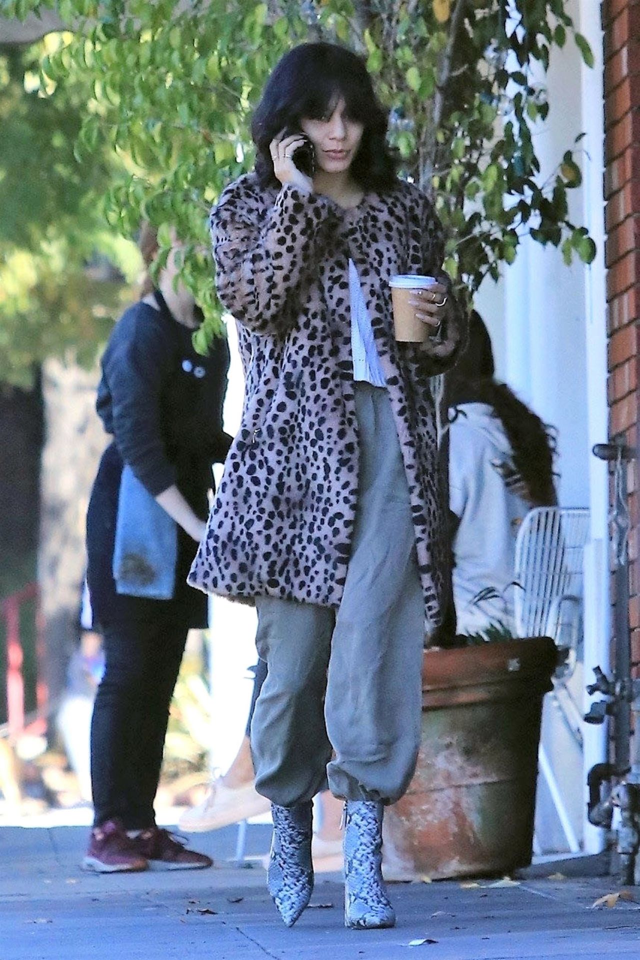 Vanessa Hudgens Animal Print Coat Outfit - Los Angeles 12/07/2018