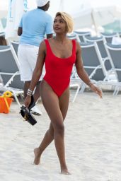 Elisa Johnson in a Red Swimsuit in Miami Beach 01/01/2019