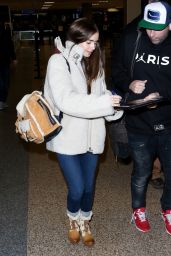 Lily Collins Winter Style - Arriving in Park City, Utah 01/25/2019
