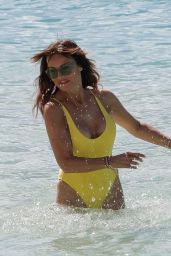 Lizzie Cundy in a Yellow Swimsuit on the Beach in Barbados 01/03/2019