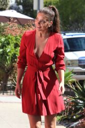 Barbara Palvin in a Red Mini Dress - Armani Pop Up Store in West Hollywood 02/21/2019