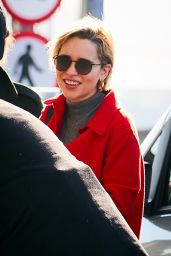 Emilia Clarke in Travel Outfit - Heathrow Airport in London 02/21/2019