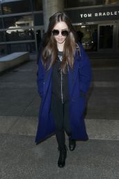 Lily Collins in Travel Outfit - LAX Airport 02/11/2019