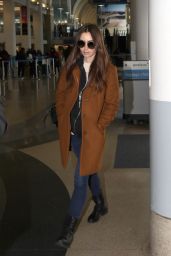Lily Collins in Travel Outfit - LAX Airport 02/27/2019